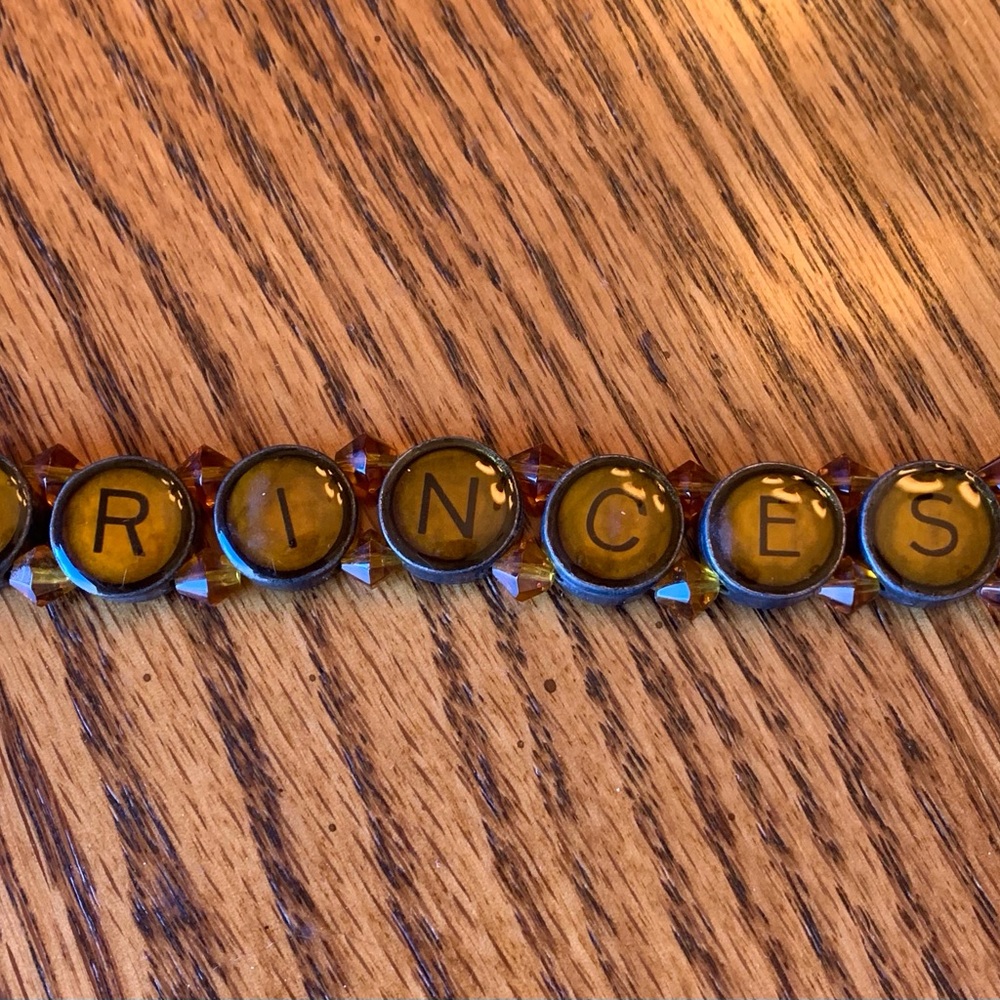 PRINCESS Vintage typewriter key beaded bracelet, hand made.